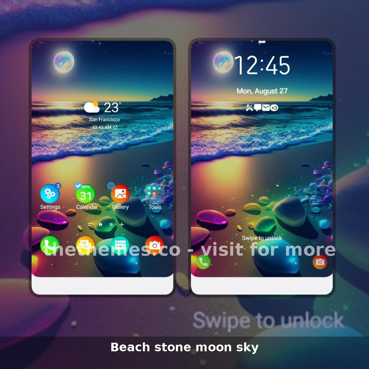 Beach stone moon sky