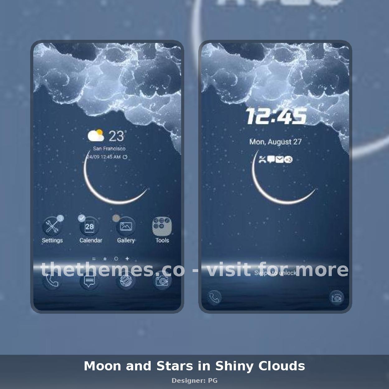 Moon and Stars in Shiny Clouds