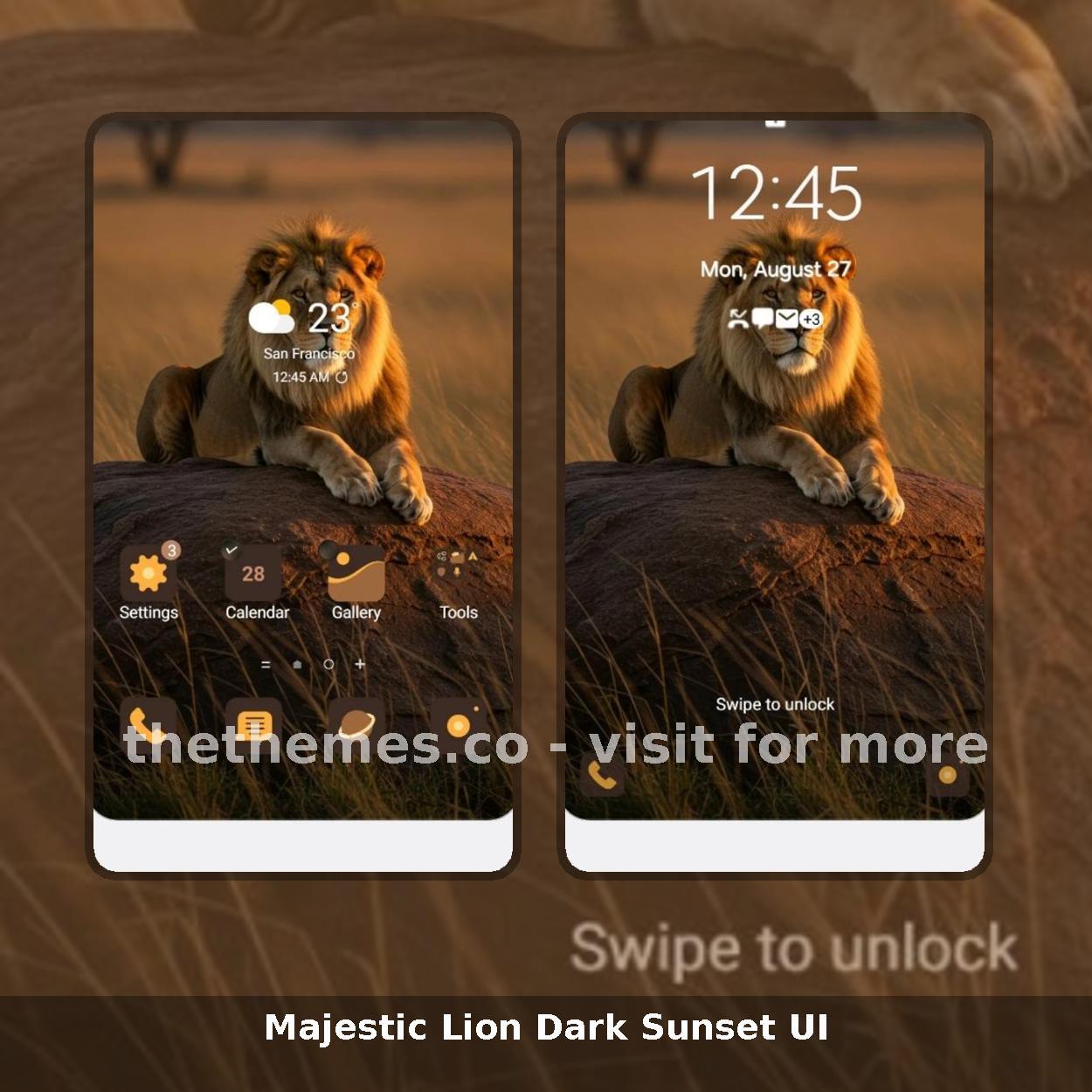 Majestic Lion Dark Sunset UI