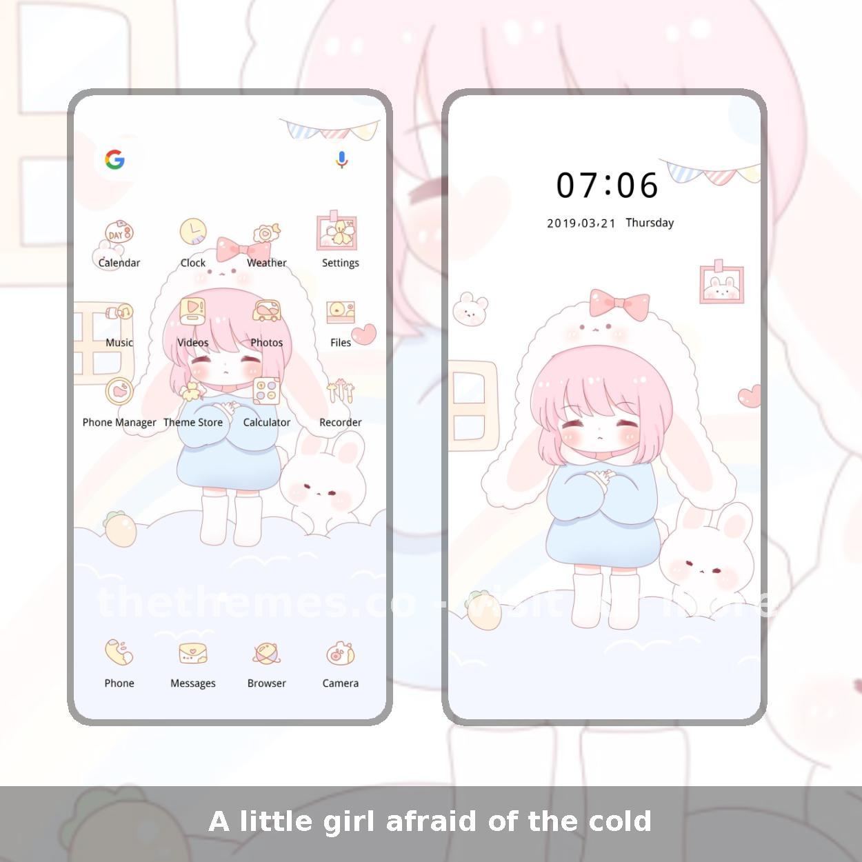 A little girl afraid of the cold